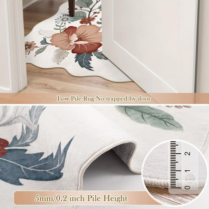 Beeiva Living Room Rugs 8x10 - Scalloped Floral Printed Soft Non Slip Washable Flower Rug for Bedroom Under Bed Boho Aesthetic Rugs Stain Resistant Large Carpet for Nursery Dorm(Beige,8x10ft)