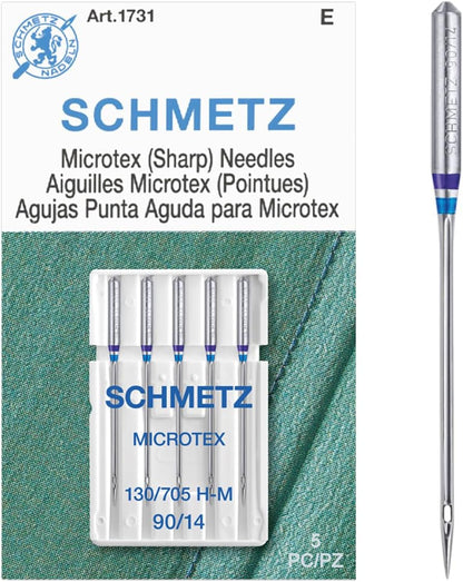 SCHMETZ Microtex Sharp Sewing Machine Needles - Quilting & Topstitching Supplies, Size 90/14, 5-Needle Card, Pack of 5
