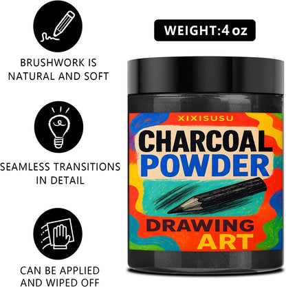 Charcoal Powder for Drawing & Art - Ideal for Sketching, Shading & Blending - Professional Artist Grade (4 Ounces)