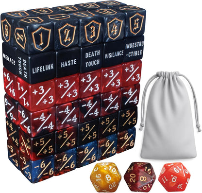 63 PCS MTG Dice Counters Set, D6 MTG Tokens with Bulk Abilities Keywords and MTG Life Counters, Dice Set for Magic The Gathering, TCG and Card Games