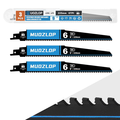 3 Pack 9 inch Reciprocating Saw Blades Set，6 TPI High Carbon Saw Blades for Wood with Nails ，Saw Blades with Organizer Case (3, 6T/9inch)