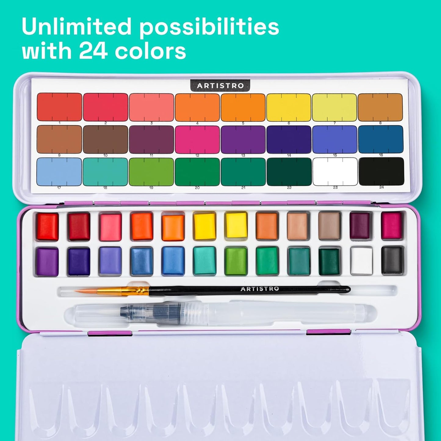 ARTISTRO Watercolor Paint Set 24 Colors, Travel Watercolor Set in Portable Box, Mini Water Colors Paint for Artists, Beginners, Amateur Hobbyists - Crafty Corner