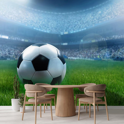 wall26 Wall Sticker/Wall Mural Close Up of a Football Ball on a Full Stadium, Not Peel and Stick, Non-Woven Wallpaper Decorative for Bedroom, Living Room, Office - 108x168 inches