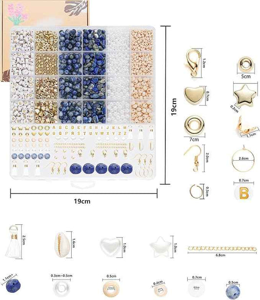 Xylise Jewelry Making Supplies Kit Natural Stone Beads for Irregular Natural Stone with for DIY Craft Bracelet Necklace Earrings for Adults(Blue dot Color)