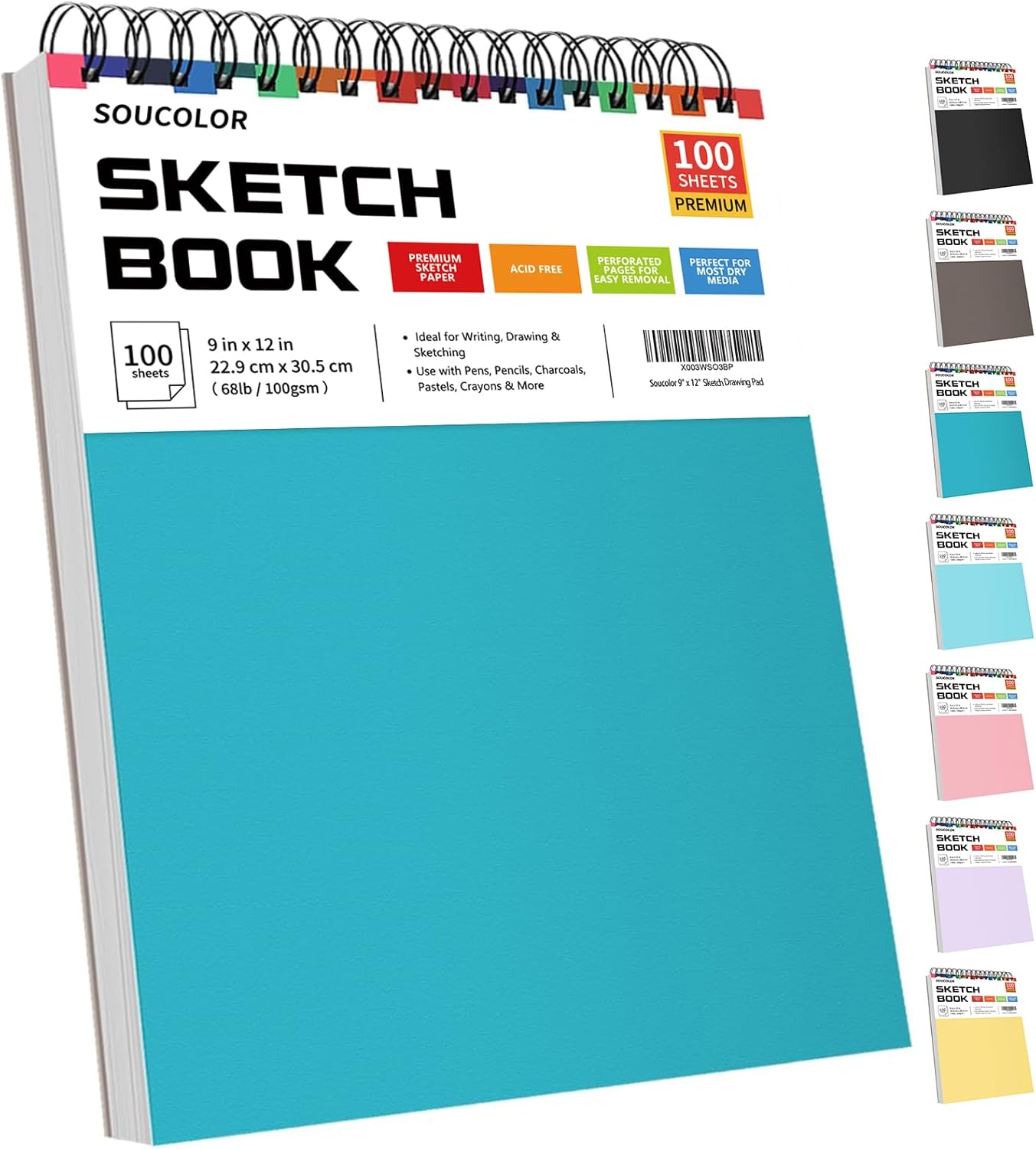 Soucolor School Supplies 9" x 12" Sketch Book for High College Teacher Student, 1-Pack 100 Sheets Spiral Bound Art Sketchbook, Acid Free (68lb/100gsm) Artist Blank Book for Kids, Back to School Stuff - Crafty Corner