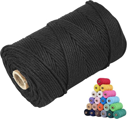 Macrame Cotton Cord 4mm x 109Yards, Black Natural Macrame Rope, Perfect Macrame Supplies Cotton Cord for Macrame Plant Hangers DIY Crafts (Black, 4mm*109Yards)