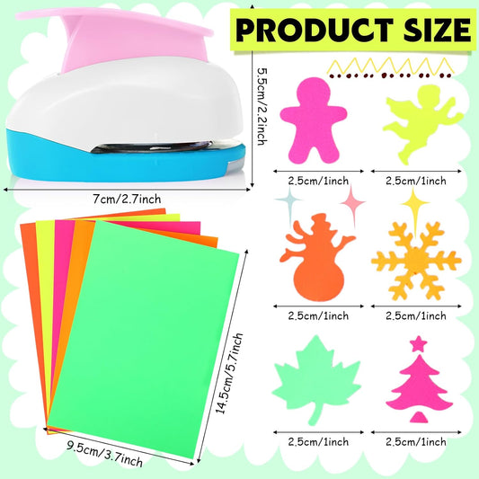 CHENGU 16 Pcs Craft Holes Punch Paper Punchers Scrapbook Punches with Craft Sticker Paper, Round, Star, Square, Heart, Flower, Wave Circle Shape (1 Inch,Christmas) - Crafty Corner