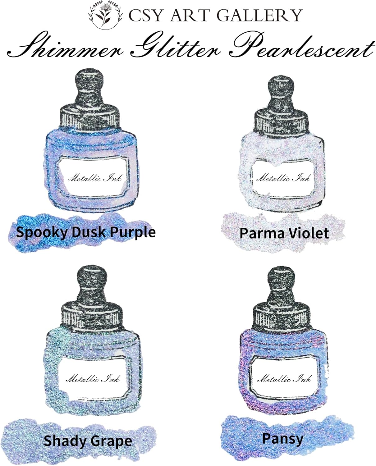 CSY art gallery Pearlescent Liquid Acrylic Ink Set Bottle -Shimmering Purple Permanent Calligraphy Inks-High Gloss,Metallic Paint for Crafts, Resin Art, DIY, Furniture, Wood (Lavender Manor Set) - Crafty Corner
