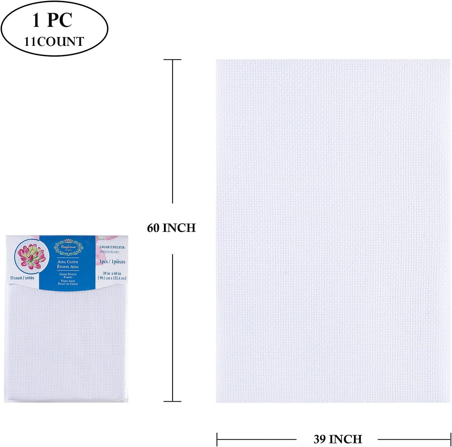 Aida Cloth Big Size 11 Count, White Cross Stitch Fabric, 39 inch by 60 inch