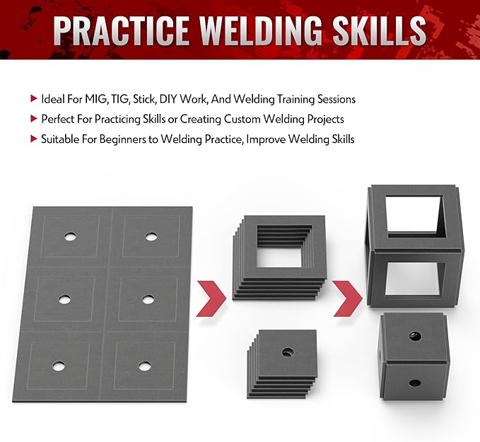 bestarc Welding Coupons, 24Pcs 3×3" & 2×2" Mild Steel Welding Practice Kit, 11 Gauge Welding Training Metal, Welding Plate Kits for beginners DIY Cube MIG TIG Stick