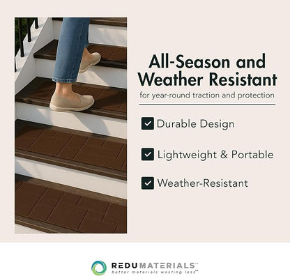 Garden Central 4-Pack 24”x10” Fake Cobblestone Rubber Stair Treads, Rectangular, Brown – Reversible Non-Slip Faux Stepping Stones for Landscaping Pathways – DIY Decor for Indoor & Outdoor Steps