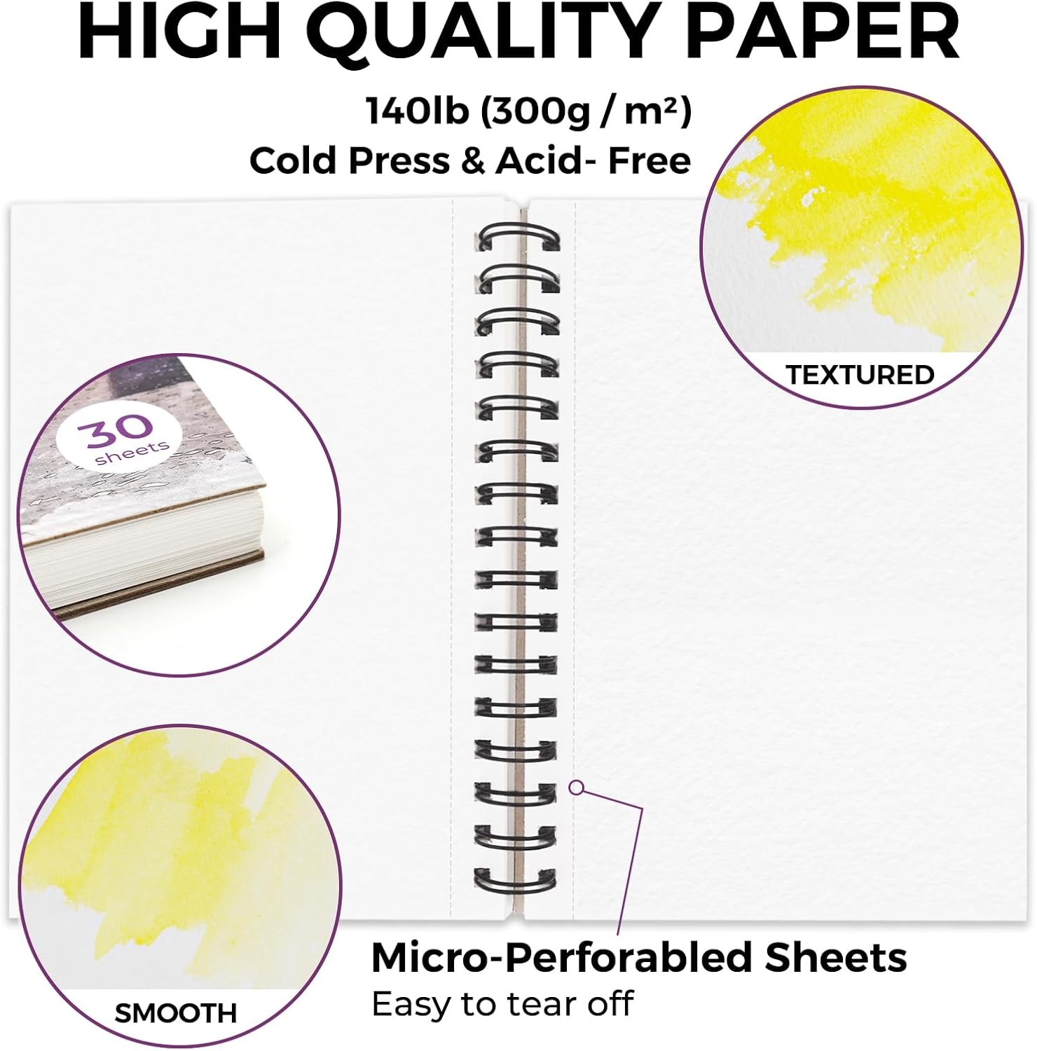 Funto Watercolor Pad 5.5x8.5, 30 Sheets, 140lb/300gsm, Double-Sided Cold Press, Spiral Bound, Heavyweight Paper for Watercolor Painting - Crafty Corner