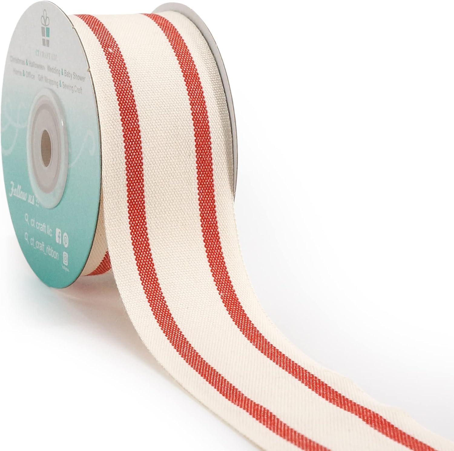 CT CRAFT LLC Ivory Cotton Red Stripes Ribbon 1.5" x 10 Yards for Home Décor Gift Present Wrapping DIY Crafts Birthday Wedding Bouquet Christmas - Crafty Corner