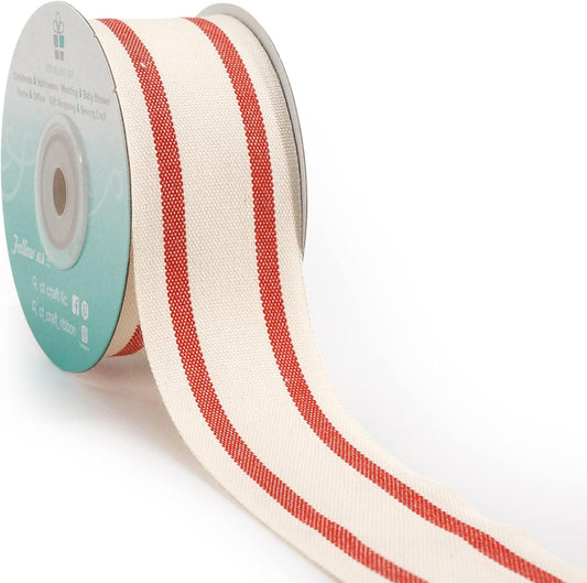 CT CRAFT LLC Ivory Cotton Red Stripes Ribbon 1.5" x 10 Yards for Home Décor Gift Present Wrapping DIY Crafts Birthday Wedding Bouquet Christmas - Crafty Corner