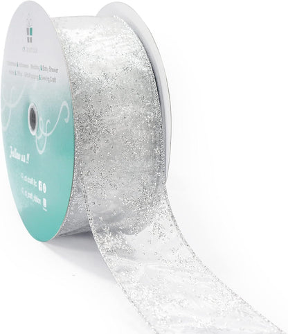CT CRAFT LLC Organza with Silver Glitter Snowflakes Wired Ribbon 2.5 inch x 50 Yards for Christmas Home Decor Tree Topper Bow Gift Wrapping DIY Crafts Wreath Garland Wedding - Crafty Corner