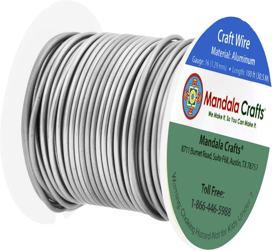 Mandala Crafts 16 Gauge Anodized Aluminum Craft Wire for Jewelry Making - 100 FT Colored Flexible Gray Wire - Bendable for Bonsai Armature Crafting Sculpting - Crafty Corner