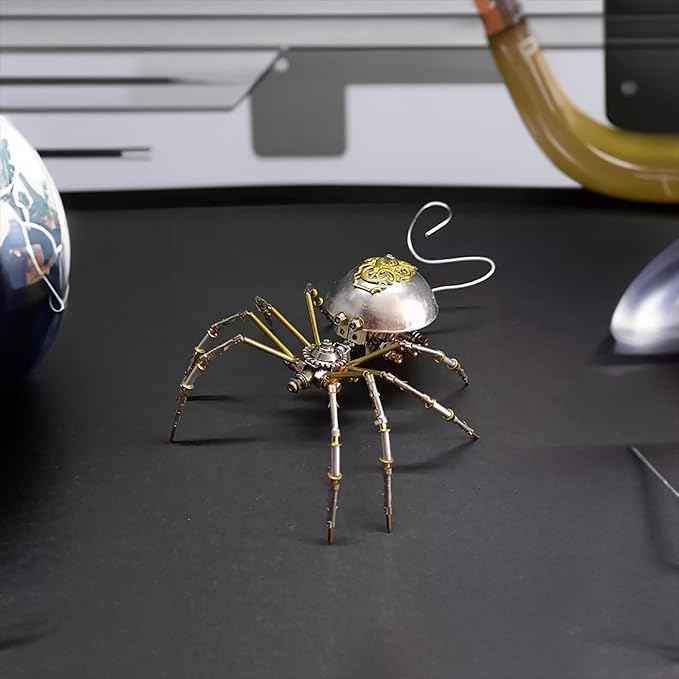 Steampunk Metal Insect Bug Mechanical Sculpture Insect 3D Metal Puzzle Spider Model Handmade for Man Entomology Learning,Gifts for Birthday(Long-Tailed Spider)