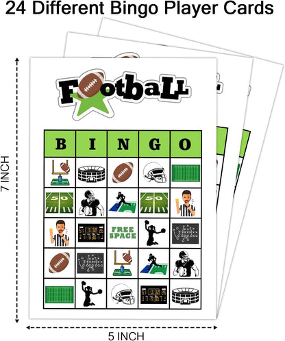 Football Party Bingo Game Cards(24 Players), Sport Themed Bingo Card for Family Friend Adult, Large Group Holiday Party Activity Favor Decoration Supplies -009