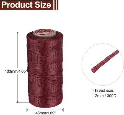 uxcell Flat Leather Sewing Waxed Thread, 140m / 153 Yards Polyester Wax String, 300D Wax Stitching Cord for Leather Crafts, Bookbinding, Bracelets Braided, Burgundy