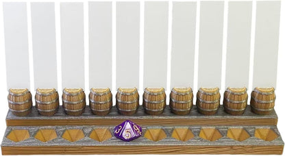 Initiative Tracker with 10 Barrel Slots, Erasable Name Tags, and Dice for Tracking Order. Ideal for DND and Other TTRPGs Brown with Silver