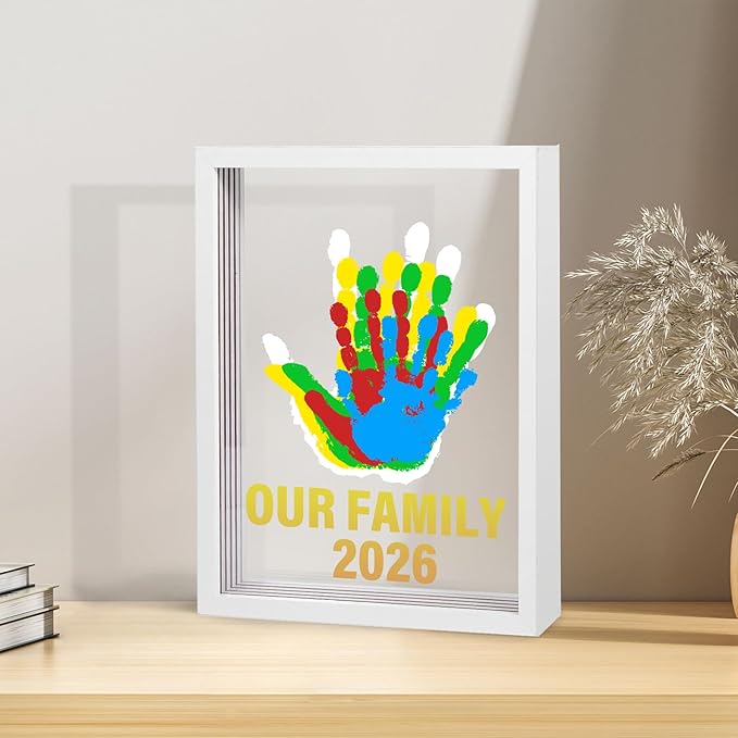 Family Handprint Kit - Baby Hand and Footprint Kit, Adoption Gifts, Family Gifts for New Parents, Christmas, New Mom, DIY Craft Keepsake Wooden Frame, 5 Non-Toxic Paints (White)