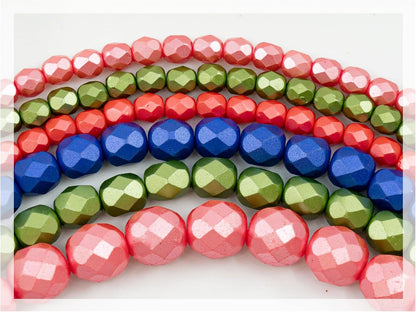 170 pcs Set of Czech Faceted Round Glass Beads, 6X Stranded Fire-Polished Beads by 15 cm - Pink - kit for Jewelry Making