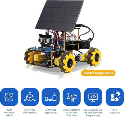 ACEBOTT Smart Robot Solar Energy Car Kit, 4WD Remote Control Car Compatible with Arduino IDE, Electronic Programming Project/STEM Education/Science Coding Kit for 12+ Teens Birthday Unique Gifts