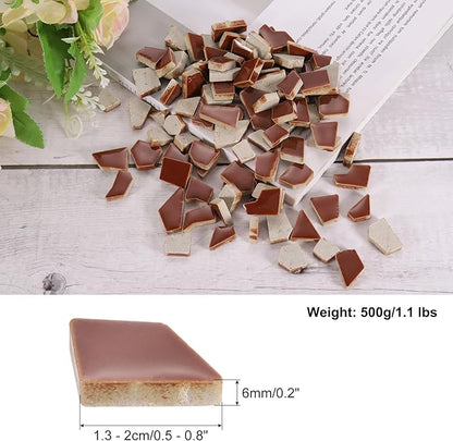 uxcell 500g/1.1LB Irregular Ceramics Mosaic Tiles, 1.3-2 cm Bulk Stained Ceramic Mosaic Pieces Stones Mosaic Kits for DIY Art Craft Projects Home Decor, Brick Color