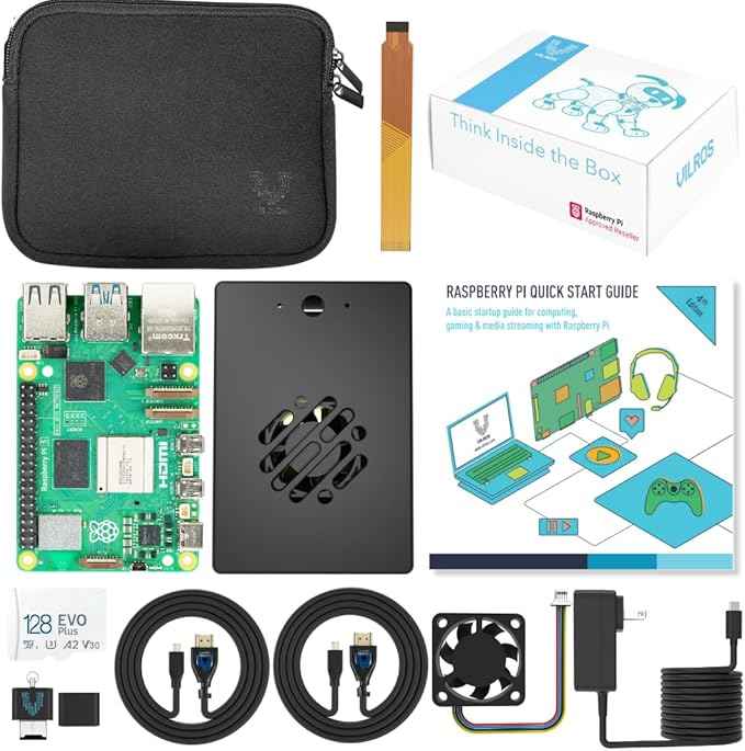 Vilros Raspberry Pi 5 Starter Kit MAX - Turbo Cooled Aluminum - (128GB Edition) - (4GB RAM)