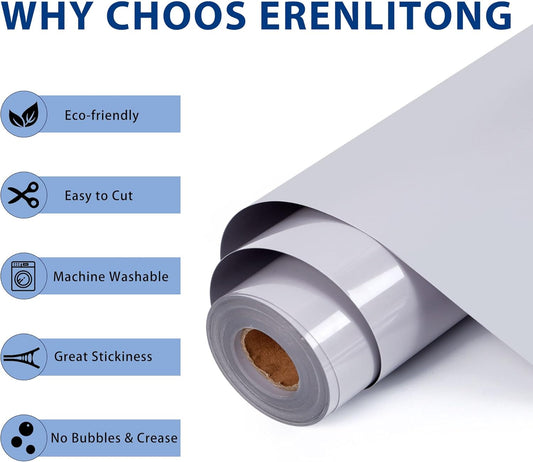 RENLITONG Grey Iron on Vinyl 12Inch by 20ft Roll HTV Heat Transfer Vinyl for T-Shirt HTV Rolls for All Cutter Machine - Easy to Cut & Weed for Heat Transfer Design