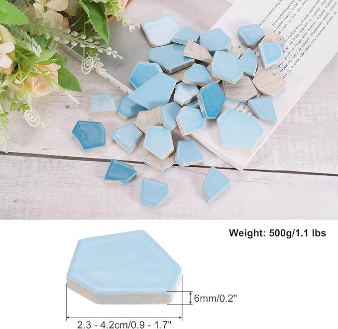 uxcell 500g/1.1LB Irregular Ceramics Mosaic Tiles, 2.3-4.2 cm Bulk Stained Ceramic Mosaic Pieces Stones Mosaic Kits for DIY Art Craft Projects Home Decor, Mixed Light Blue