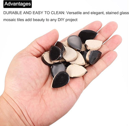 MECCANIXITY 200g Ceramic Mosaic Tiles for Crafts Bulk, Raindrop Black Ceramic Tiles for Mosaic Kits Garden Stepping Stone Cup Mat