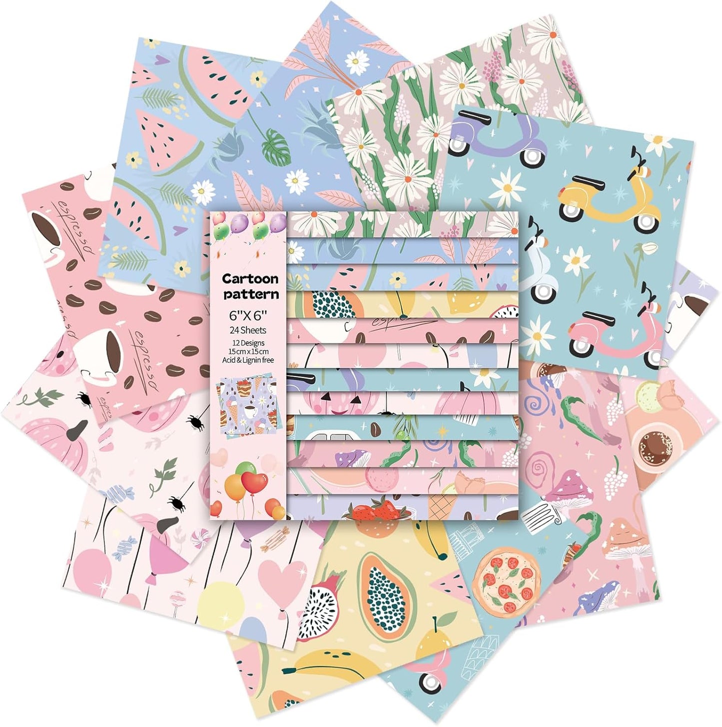 24 Sheets 12 Designs Scrapbook Paper Pad,6"×6” Single-Sided Decopodge Craft Cardstock Paper,Christmas Scrapbooking DIY Decorative Background Cardmaking Supplies.Cartoon - Crafty Corner