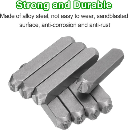HARFINGTON 36pcs Metal Stamping Kit 5/16" (8mm) Steel Uppercase Letter and Number Punch Set (A-Z / 0-8 / "&" Symbol) Punch Press Tool with Case for Imprinting Metal Plastic Wood Leather