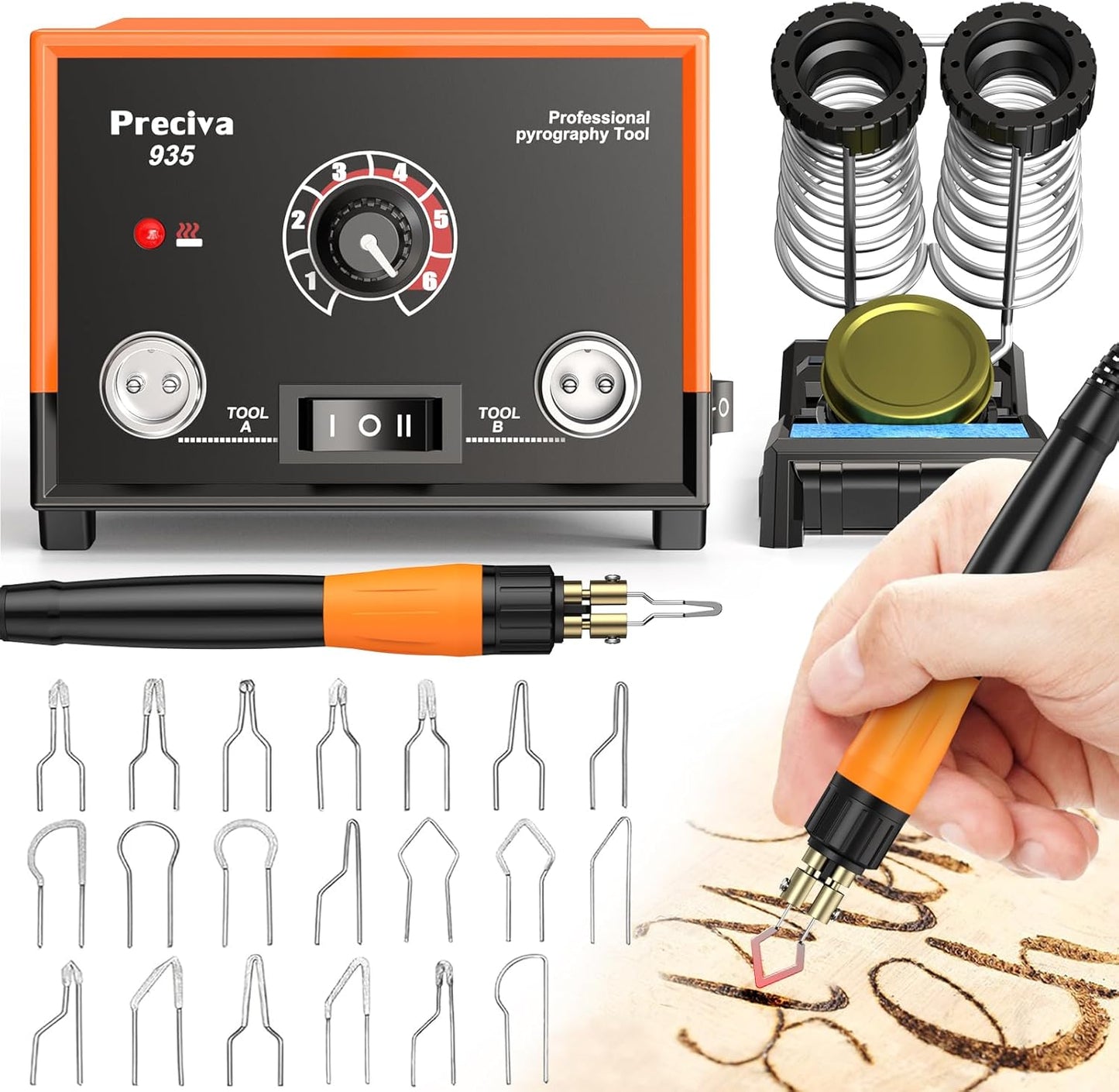 Preciva 935 Dual Handle Wood Burning Kit - Professional Pyrography Tool with 20 Wire Nibs & Pen Holder | Adjustable Temp 482~1382℉ | for Wood Burning, Leather Craft, Art Designs - Crafty Corner