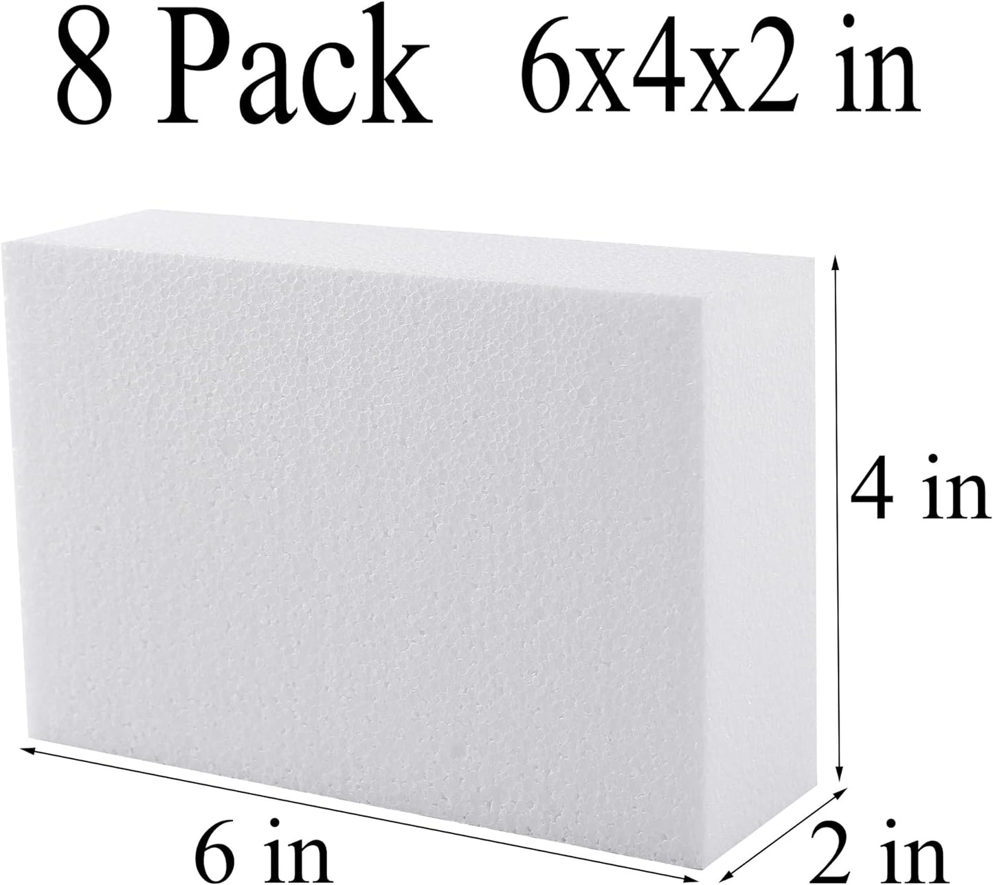 AMZQNART 8 Pack Crafts Foam Blocks, 6x4x2 Square Polystyrene Foam Bricks for Art Sculpting, Flower Arrangements, Sculpture, Modeling, School and Home DIY.