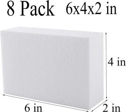 AMZQNART 8 Pack Crafts Foam Blocks, 6x4x2 Square Polystyrene Foam Bricks for Art Sculpting, Flower Arrangements, Sculpture, Modeling, School and Home DIY.