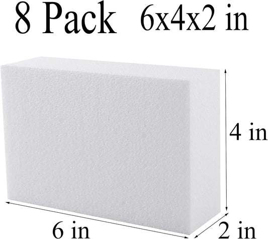AMZQNART 8 Pack Crafts Foam Blocks, 6x4x2 Square Polystyrene Foam Bricks for Art Sculpting, Flower Arrangements, Sculpture, Modeling, School and Home DIY.