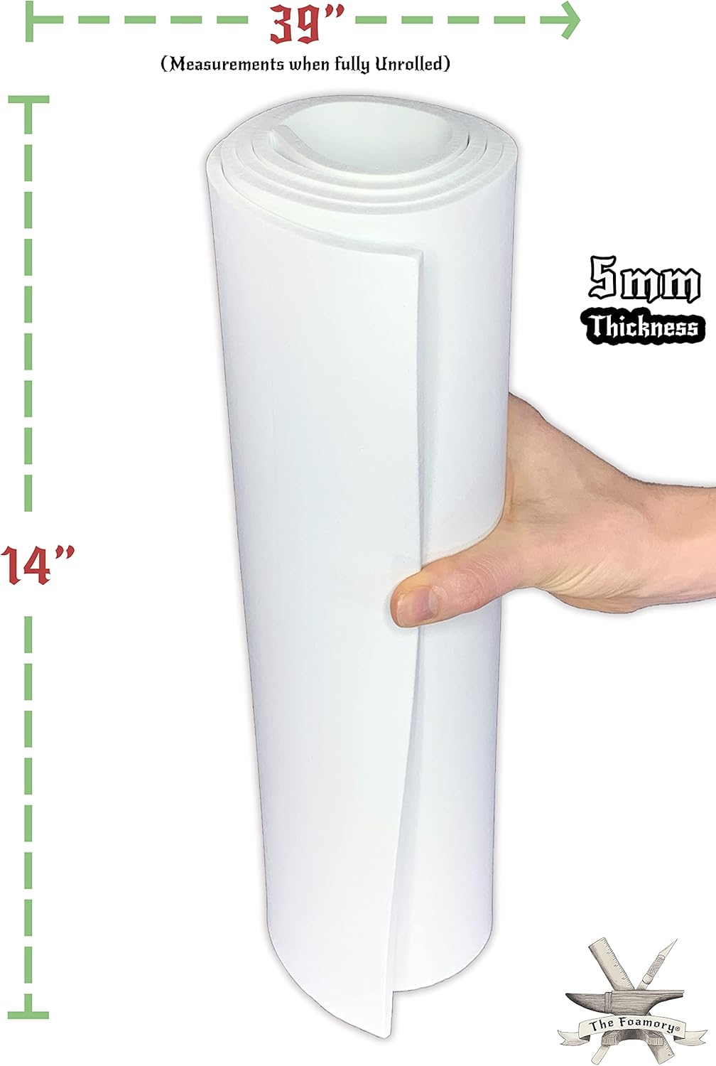 Shape Retention EVA Cosplay Foam 5mm (1mm-10mm) 14x39 inch White or Black High Density EVA Foam Sheets. Premium 85 kg/m3 Heat Shape Material for DIY Convention or Halloween Costumes by The Foamory - Crafty Corner