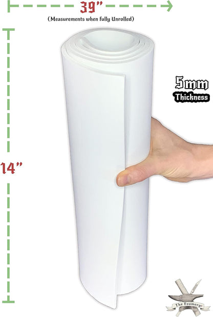 Shape Retention EVA Cosplay Foam 5mm (1mm-10mm) 14x39 inch White or Black High Density EVA Foam Sheets. Premium 85 kg/m3 Heat Shape Material for DIY Convention or Halloween Costumes by The Foamory - Crafty Corner