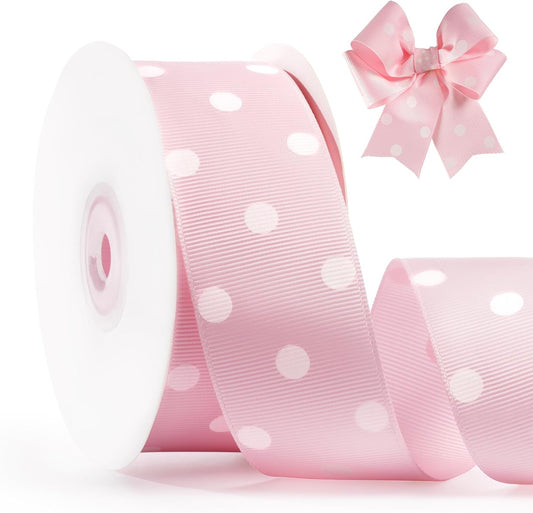 Polka Dot Grosgrain Ribbon 1.5 Inch, 25 Yards Spool Pink and White Dot Craft Ribbon for Christmas Gift Wrapping DIY Crafts Hair Bows Wedding Party Decor Sewing and Home Decoration - Crafty Corner