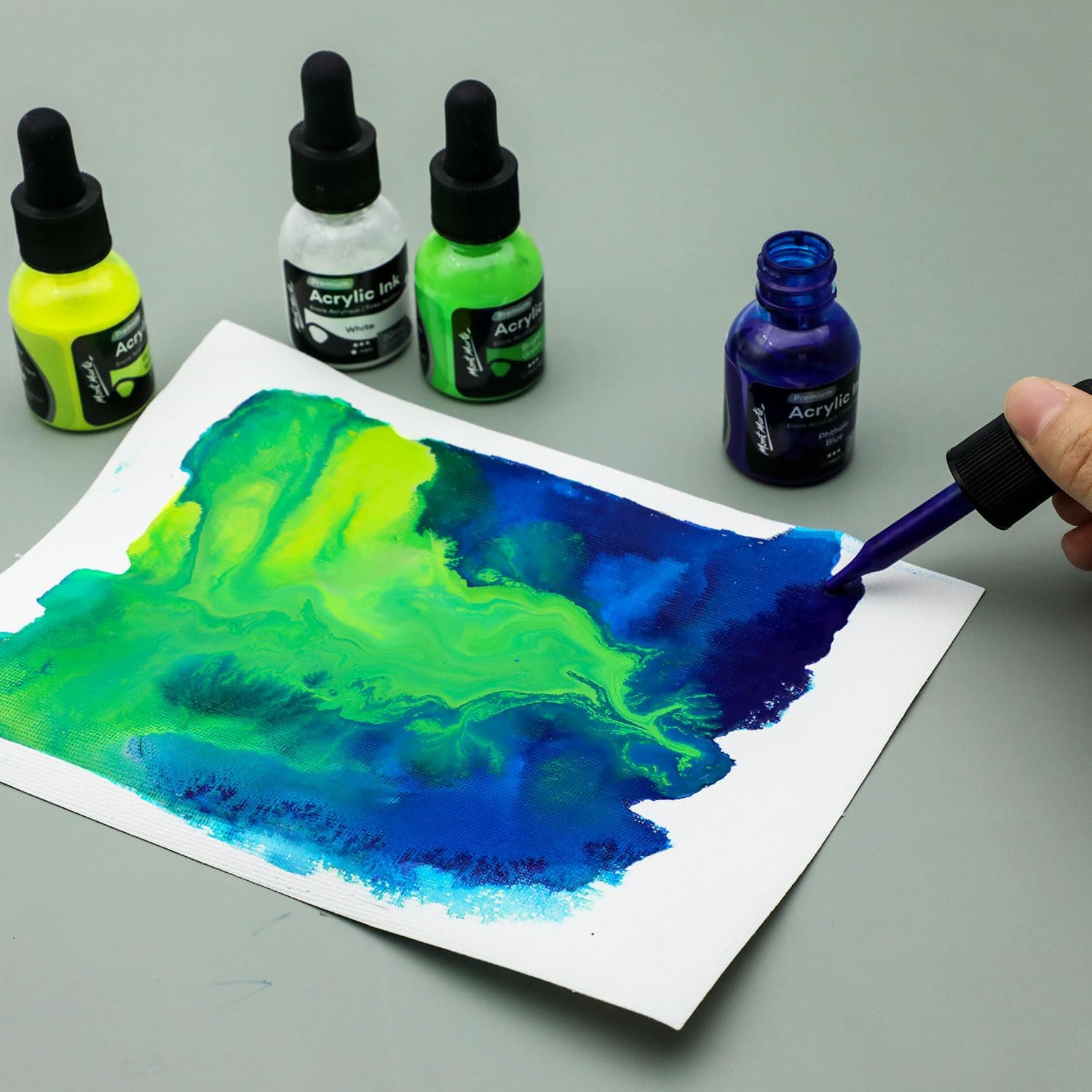 Mont Marte Acrylic Ink Premium 12pc x 20ml (0.7 US fl.oz), Acrylic Inks for Artists, Essential Colors, Ideal for Air Brush, Pouring Art, Scrapbooking, Ink Drawing, Mixed Media - Crafty Corner