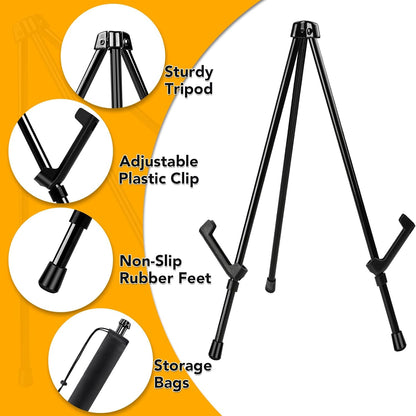 AROIC 24 Pack 14'' Tabletop Easels, Black Steel Table Top Easels for Display, Adjustable Portable Table Top Easel for Paintings, Signs, Posters,Frame Pictures(with 24 Bags)