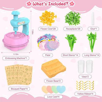 Wwzzey Fabric Flower Bouquets Toys - Arts and Crafts for Kids Ages 4-8 8-12, Kids Crafts DIY Kit with Blessing Cards, Birthday Christmas Gifts for 4 5 6 7 8+ Year Old Girls Boys