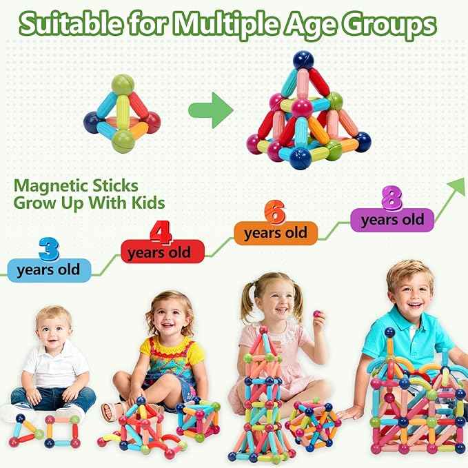 COUOMOXA Magnetic Toy Montessori for Kids: 3 4 5 6 7 8 9 10 11 12 Years Old Kids Building Sticks - Magnetic Creative Toy Age 3-12 Playroom Family - Christmas Birthday Gift for Boys Girls