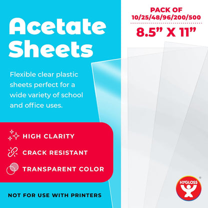 Hygloss 8.5" x 11" Acetate Paper - 7 Mil Clear Acetate Sheets for Crafts Projects, Classroom Stencil Sheets, Overhead Transparency Sheets for Projector, Clear Plastic Sheet (Not for Printers) 25 Pack