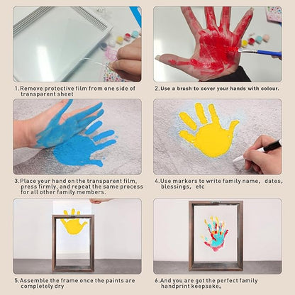 XQC Family Handprint Kit - DIY Craft Keepsake Frame with Clear Boards, Unique Gift for New Families & Pets (Brown)