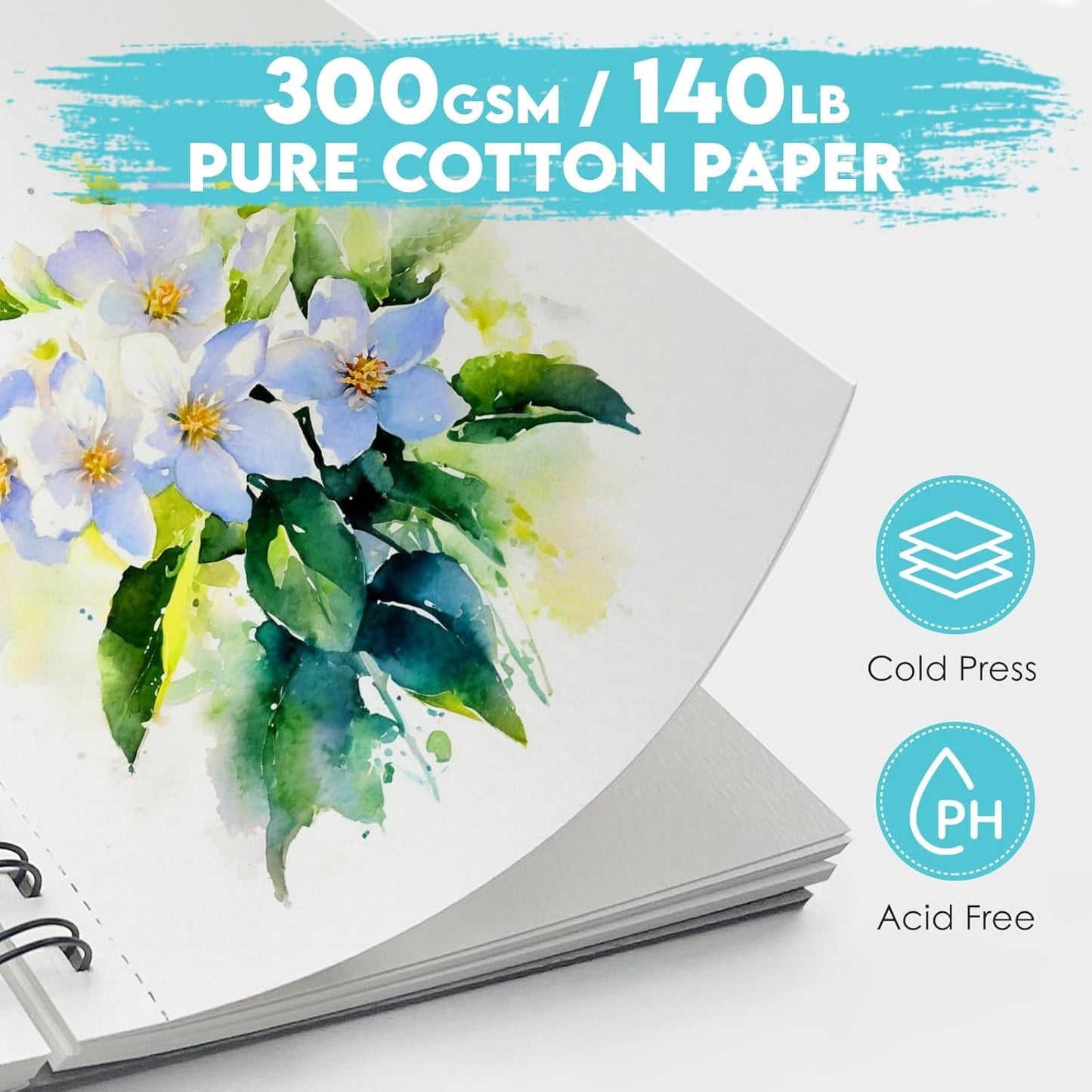 KOVIEDE 100% Cotton Watercolor Paper Pad - 30 Sheets 5.5"x8.5" Spiral Bound, 140lb/300gsm Cold Press Watercolor Sketchbook, Artist Quality Art Journal Supplies for Adults, Kids & Beginners, Purple