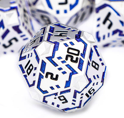 Metal DND Sci-fi Dice Set 7PCS Stripe Polyhedral Dice for Dungeons Dragons RPG Role Playing Game, Glitter D and D Dice with Gift Box D6 D8 D10 D12 D20 (Silver Blue)