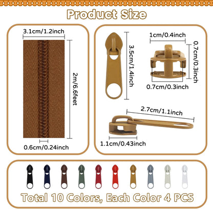 DOITEM 22.2 Yards/ 20 m 10 Pieces Assorted Colors #5 Nylon Coil Zippers, Sewing Zippers Endless Zips with 40 Pieces Zipper Sliders Zip Heads for DIY Sewing Tailor Craft Supplies